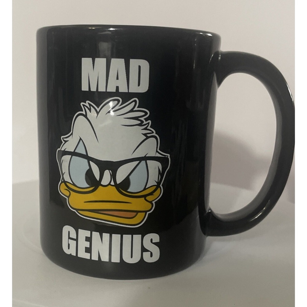 Donald Duck Mad Genius‎ Coffee Tea Cup Raised Face Disney Parks Double Sided